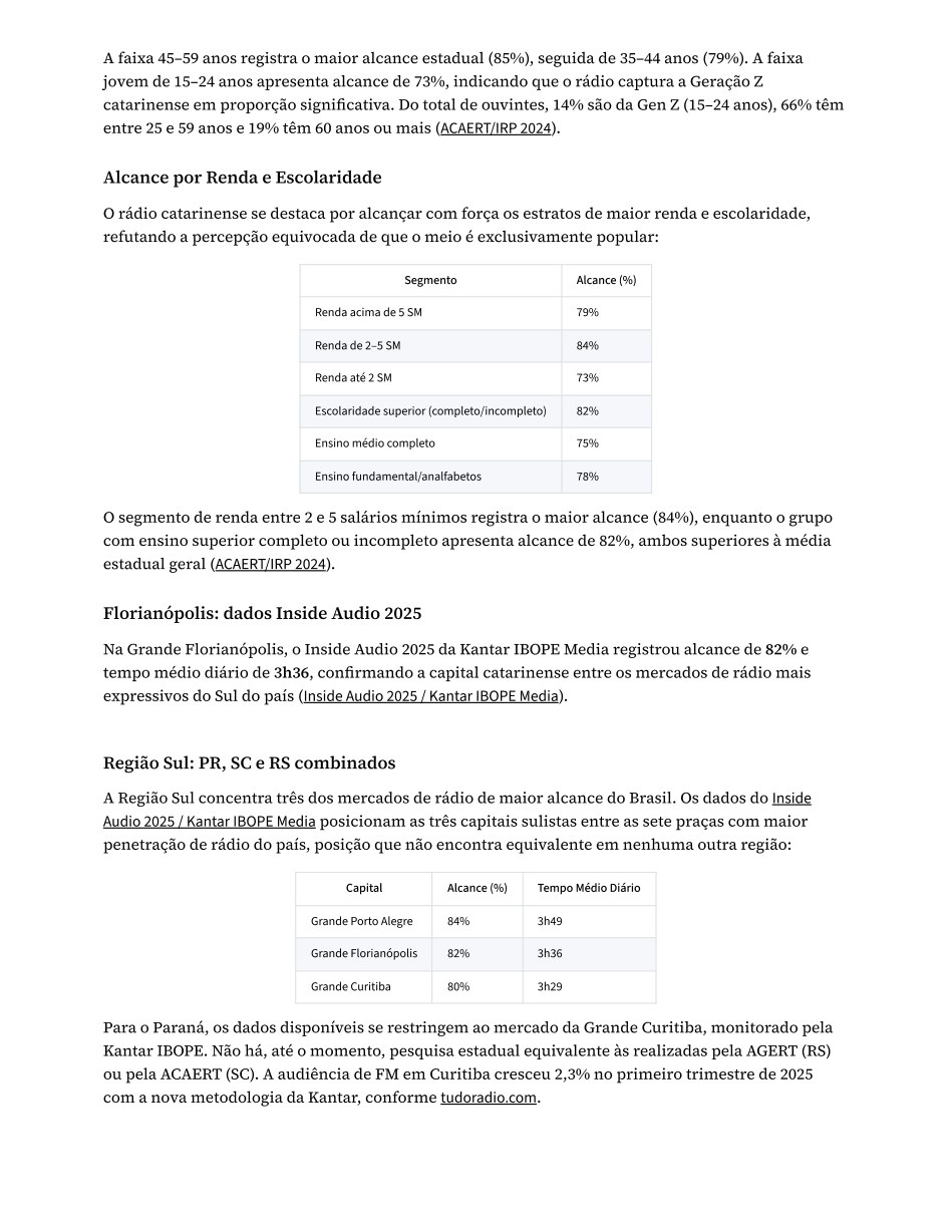 Página 12 do estudo: penetração de rádio do país, posição que não encontra equivalente em nenhuma outra região:
