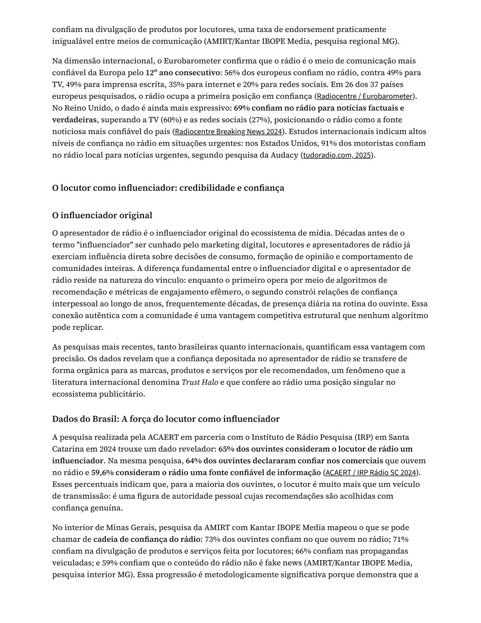 Página 17 do estudo: O locutor como influenciador: credibilidade e confiança